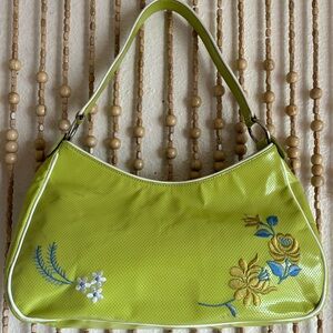 Vintage Hottic 2000s Y2K Bright Green Faux Leather Patent Unique Shoulder Purse